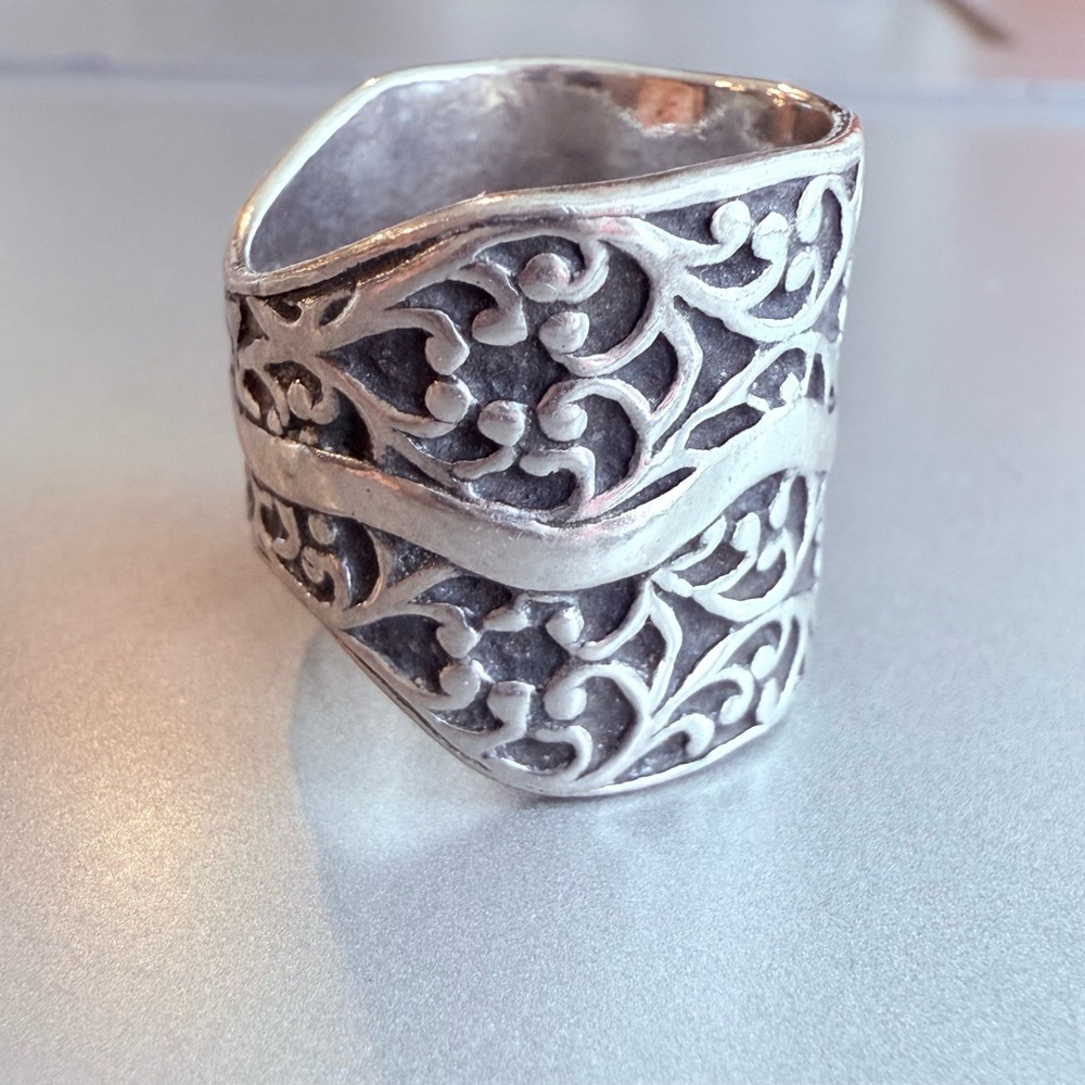 Silpada Eternal Tree Filigree 18mm Wide Band Sterling Silver 925 Retired Ring - Picture 6 of 7